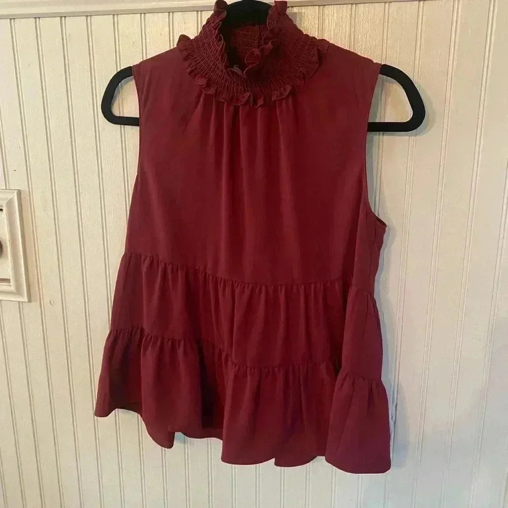 Amanda Uprichard Nadia smocked neck tiered layer blouse